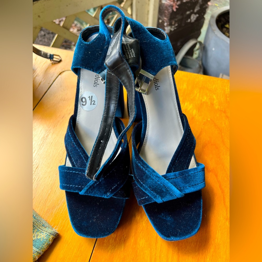 Seven dials blue velvet platform sandals